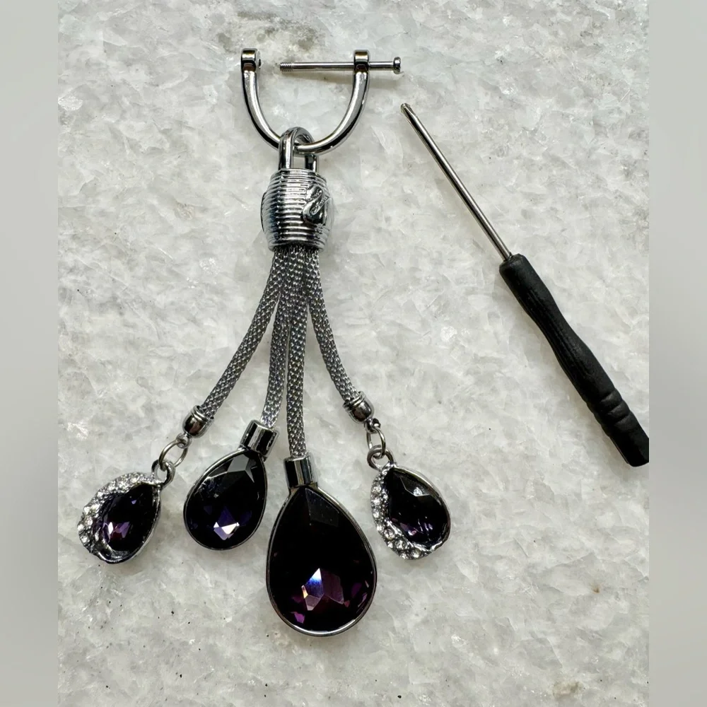 New Dark Purple & Clear Faceted Austrian Crystal Purse Bag Charm Keychain - 4.5” - Picture 2 of 7